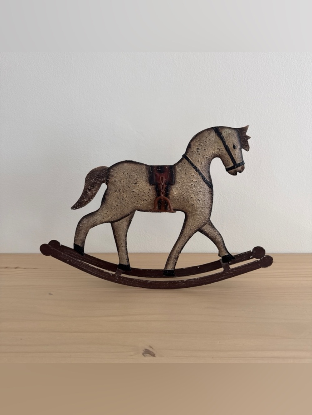 Vintage Hand Painted Rustic Metal Rocking Horse Cottage Core Decoration Art